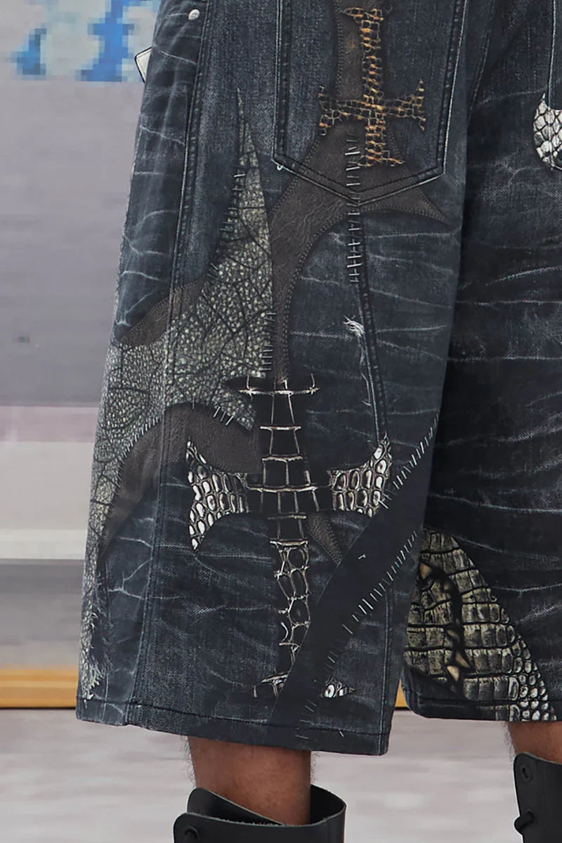 CROC CROSS BERMUDA DENIM SHORTS