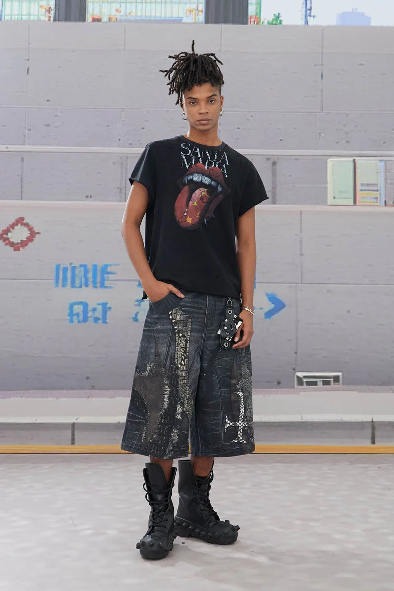 CROC CROSS BERMUDA DENIM SHORTS