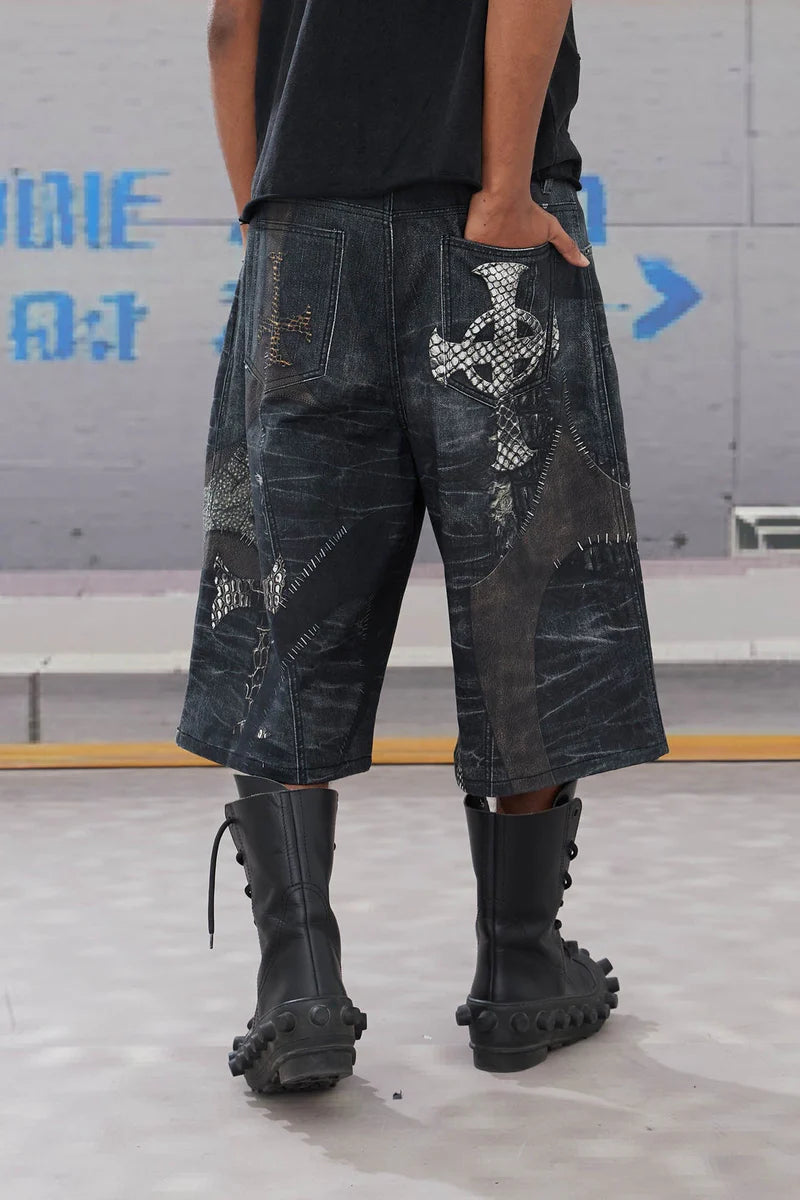 CROC CROSS BERMUDA DENIM SHORTS