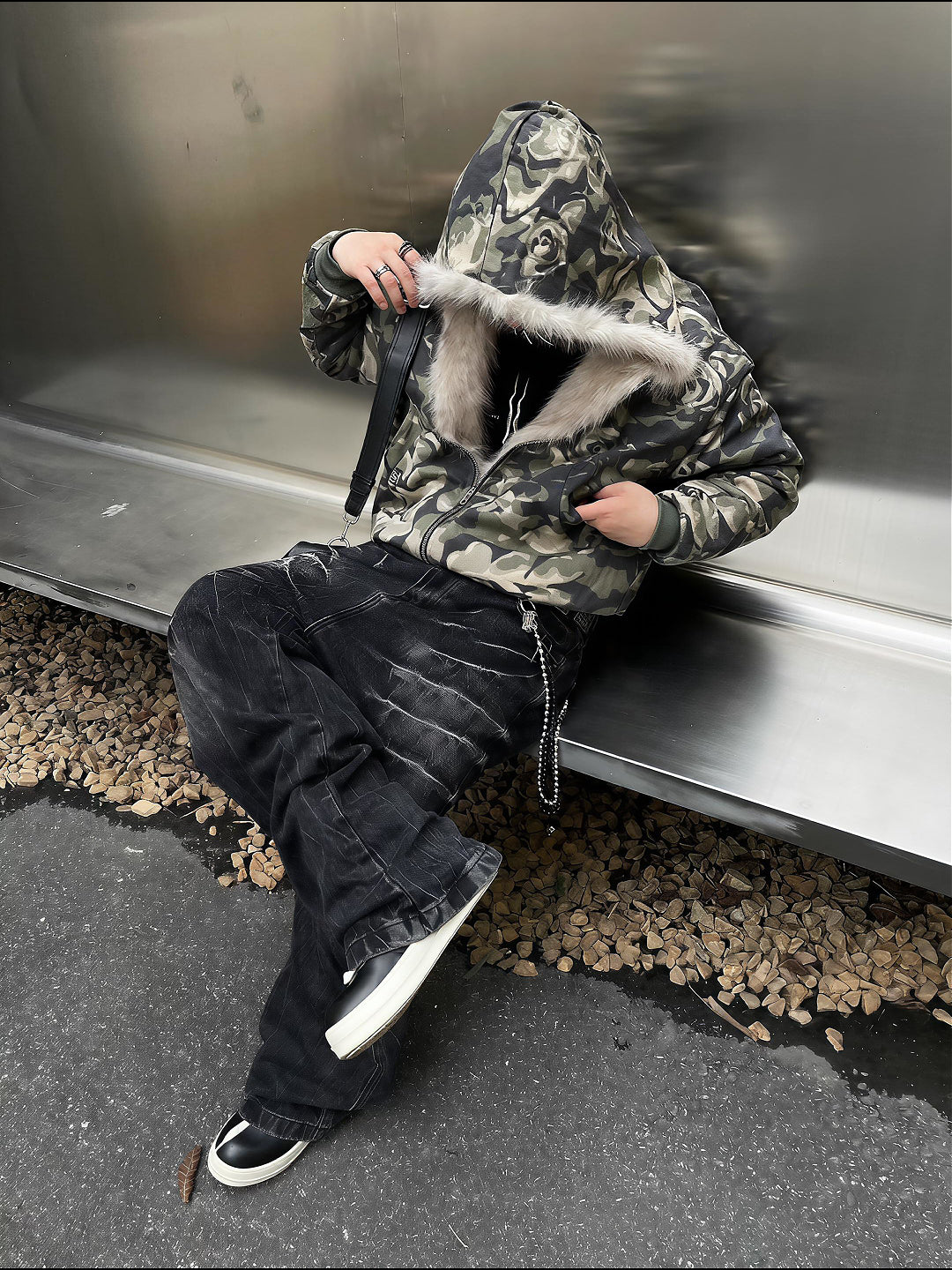 CAMO HOOD FUR JACKET