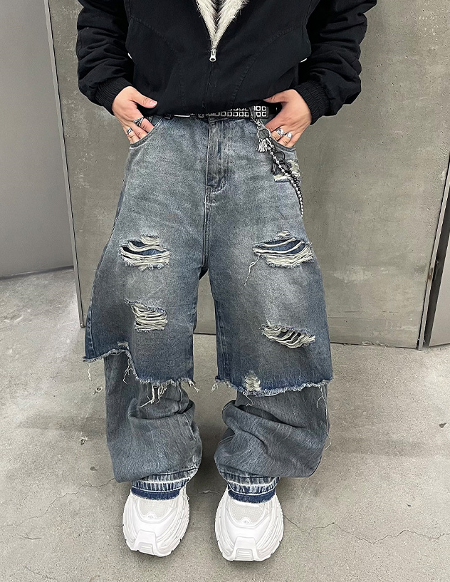 RAW EDGE WIDE DENIM PANTS
