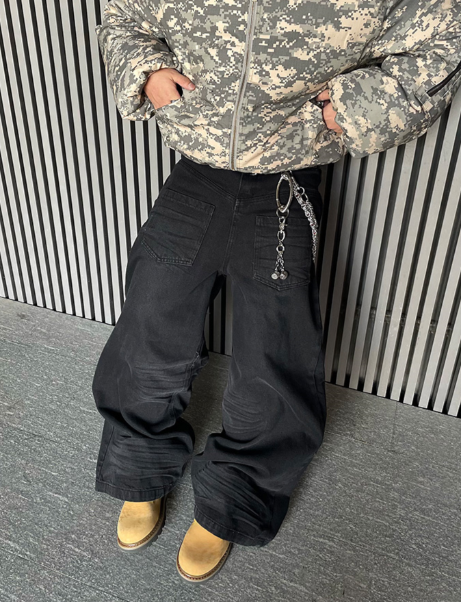 MONOCHROME BAGGY DENIM PANTS