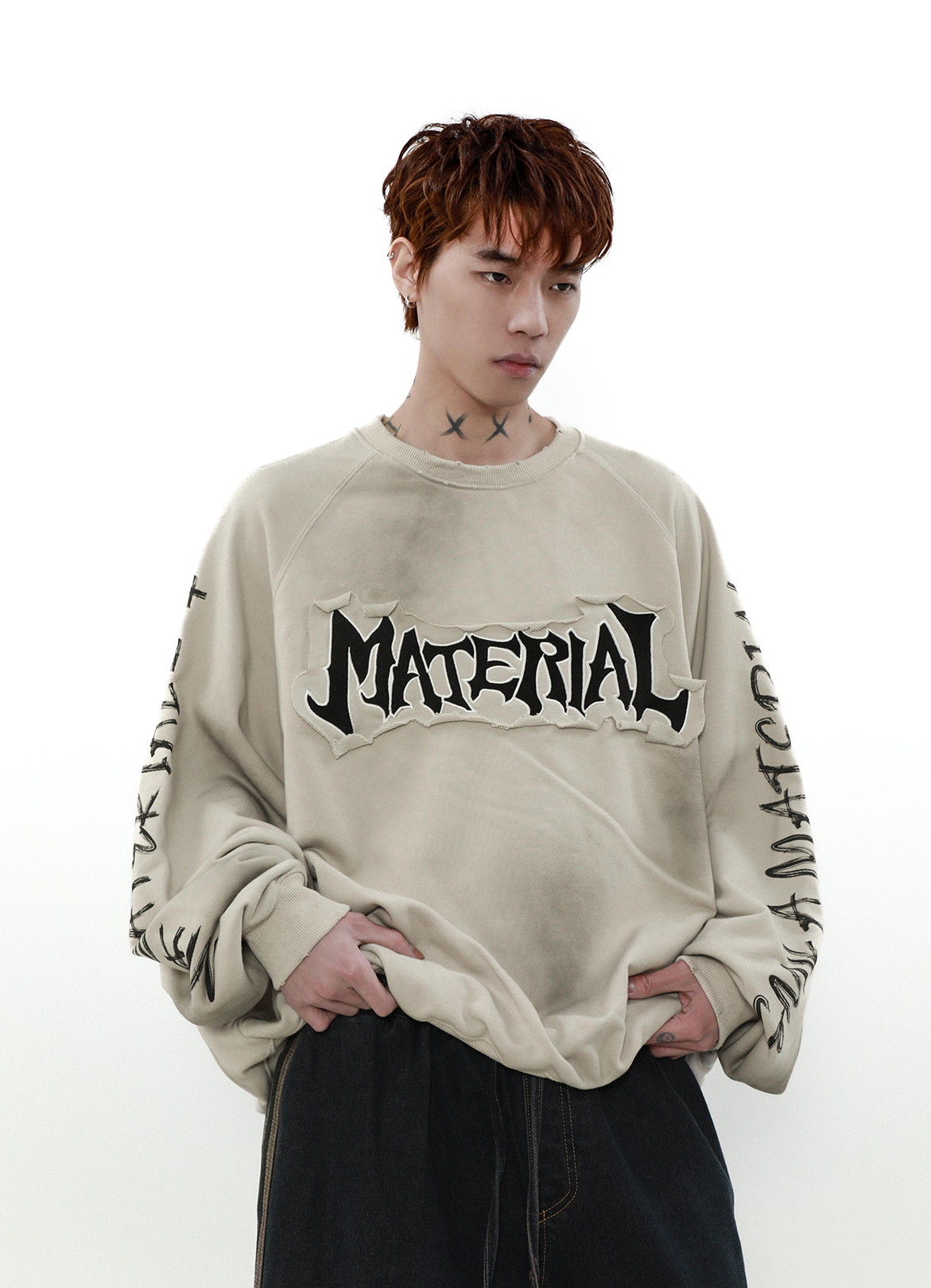 ACID WASHED INITIAL SWEATER