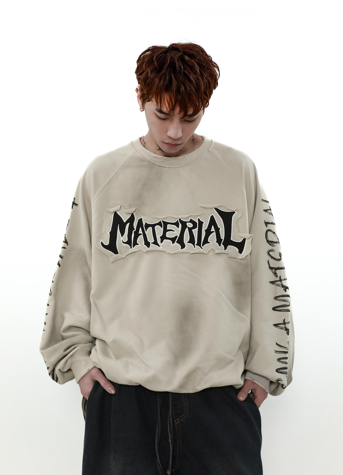 ACID WASHED INITIAL SWEATER