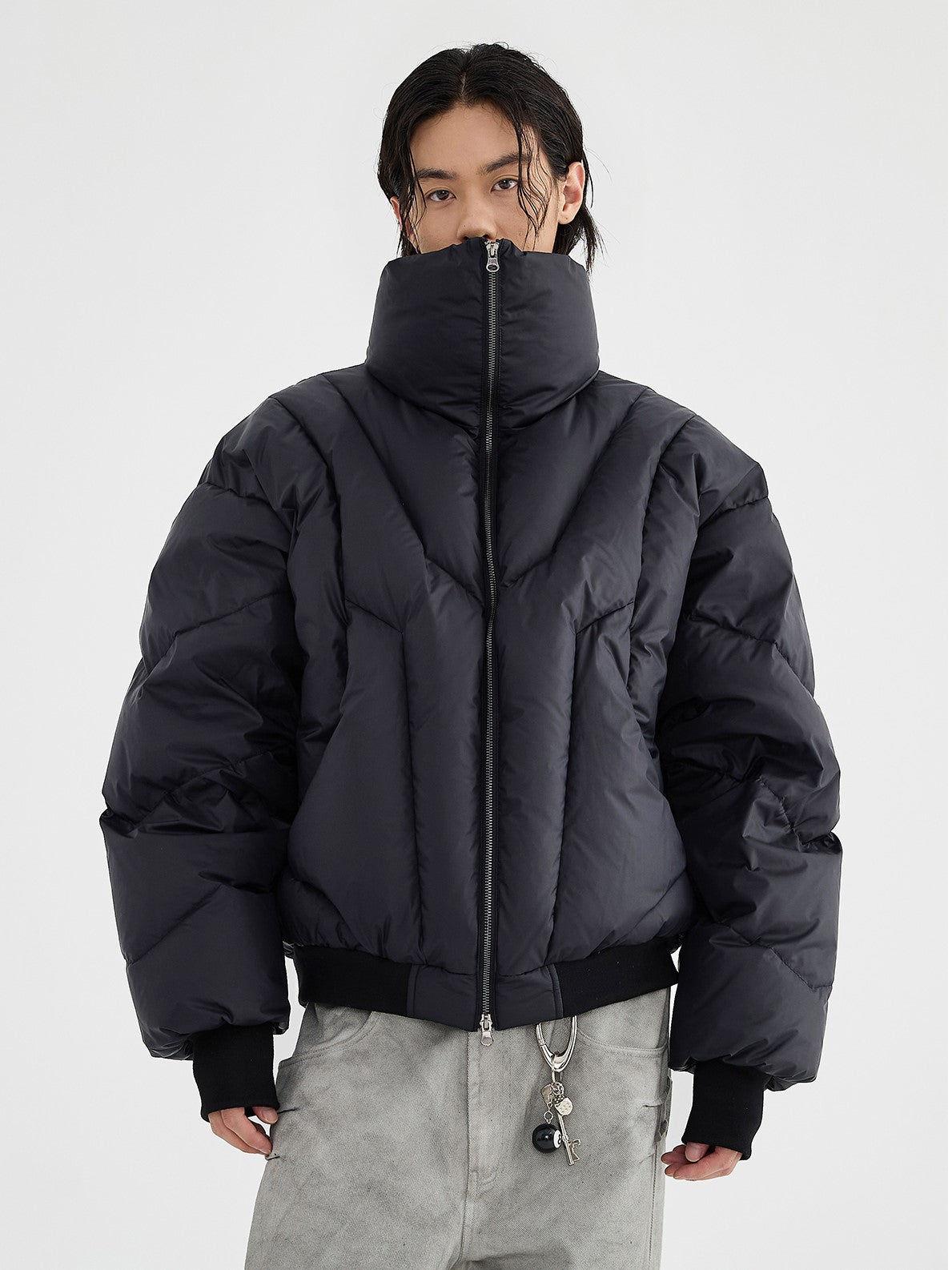 HIGH NECK CROPPED PUFFER JACKET