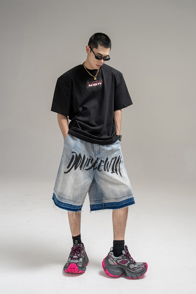 OMBRE GRAPHIC DENIM SHORTS