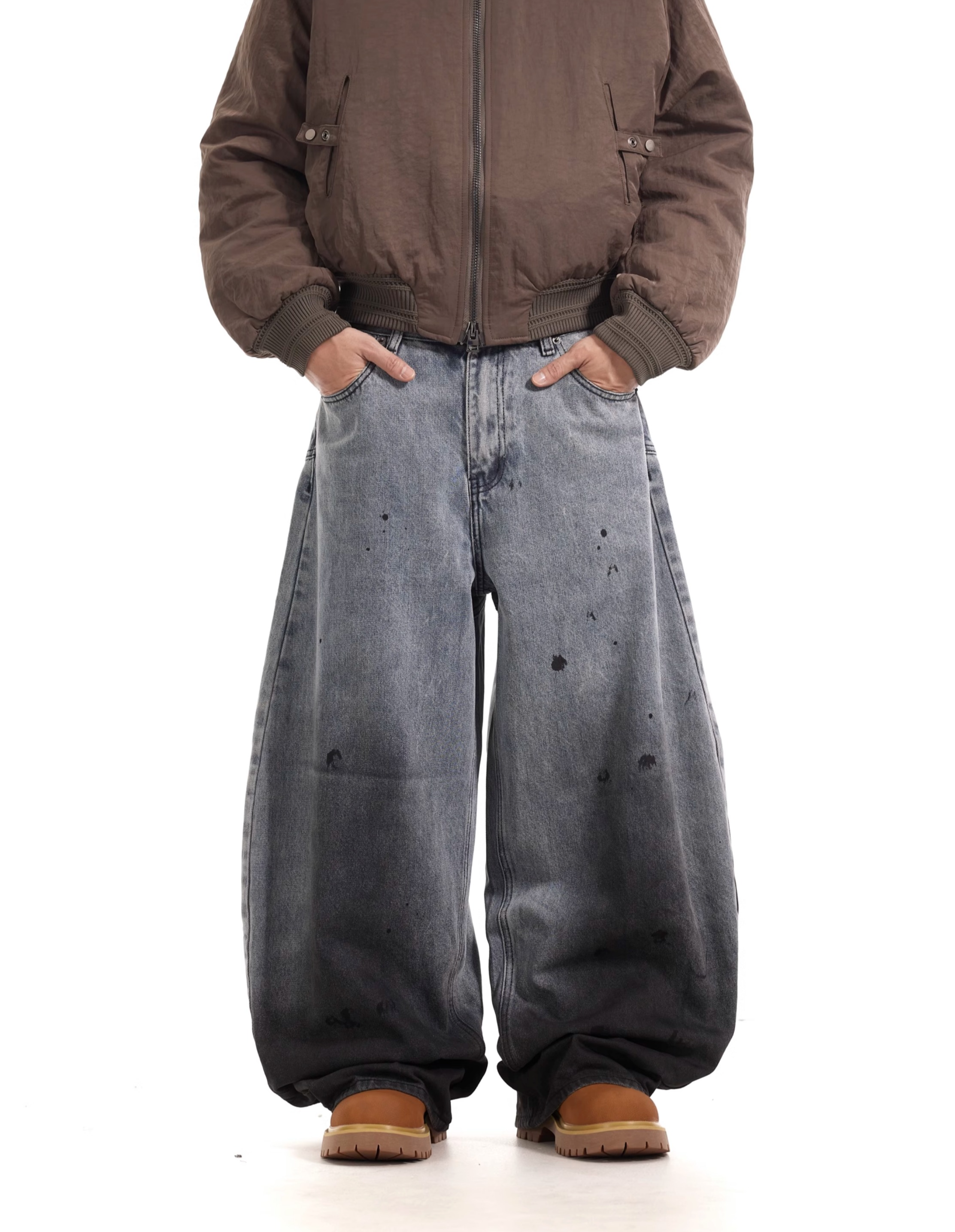 SPLASH WASHED BAGGY DENIM PANTS