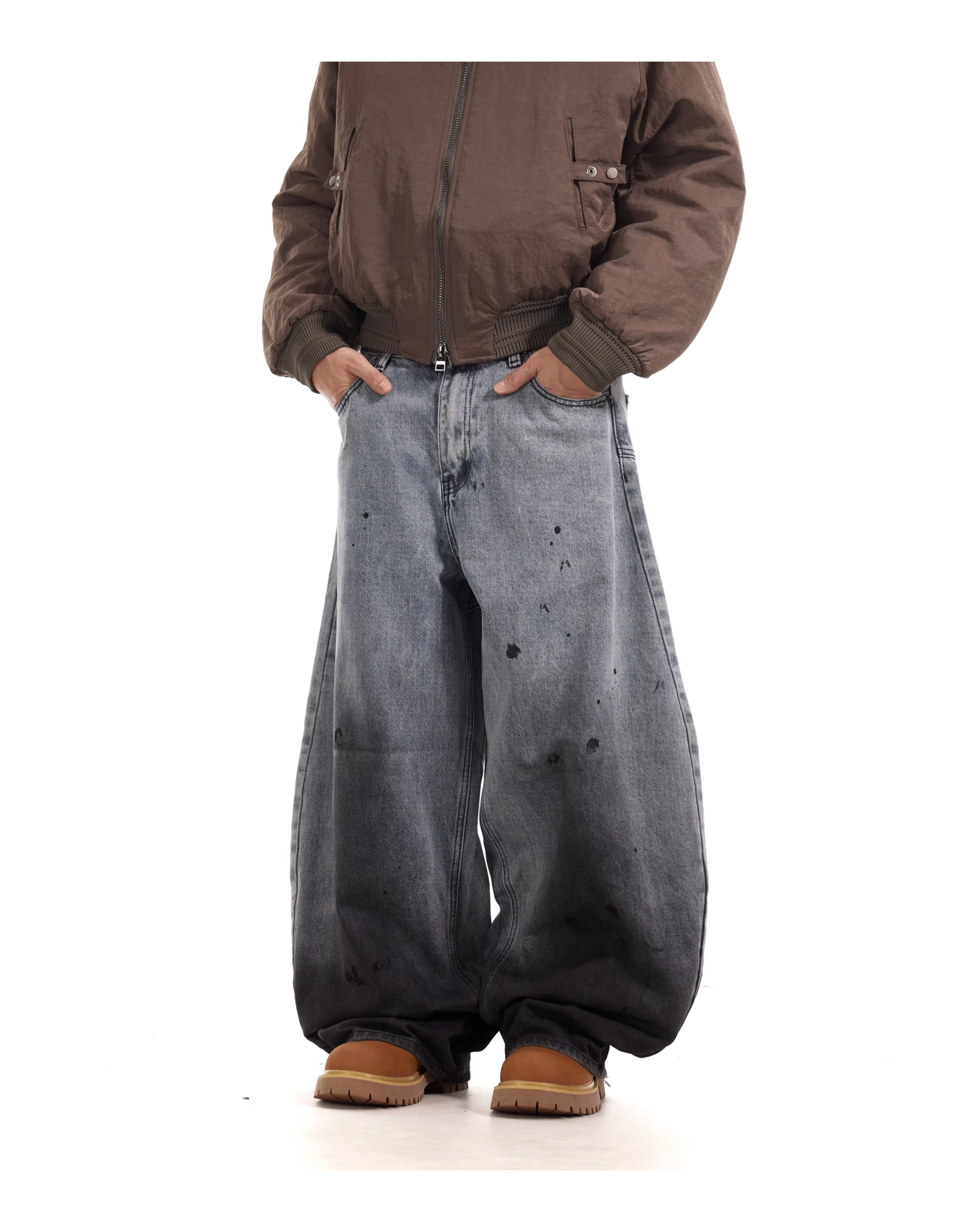 SPLASH WASHED BAGGY DENIM PANTS