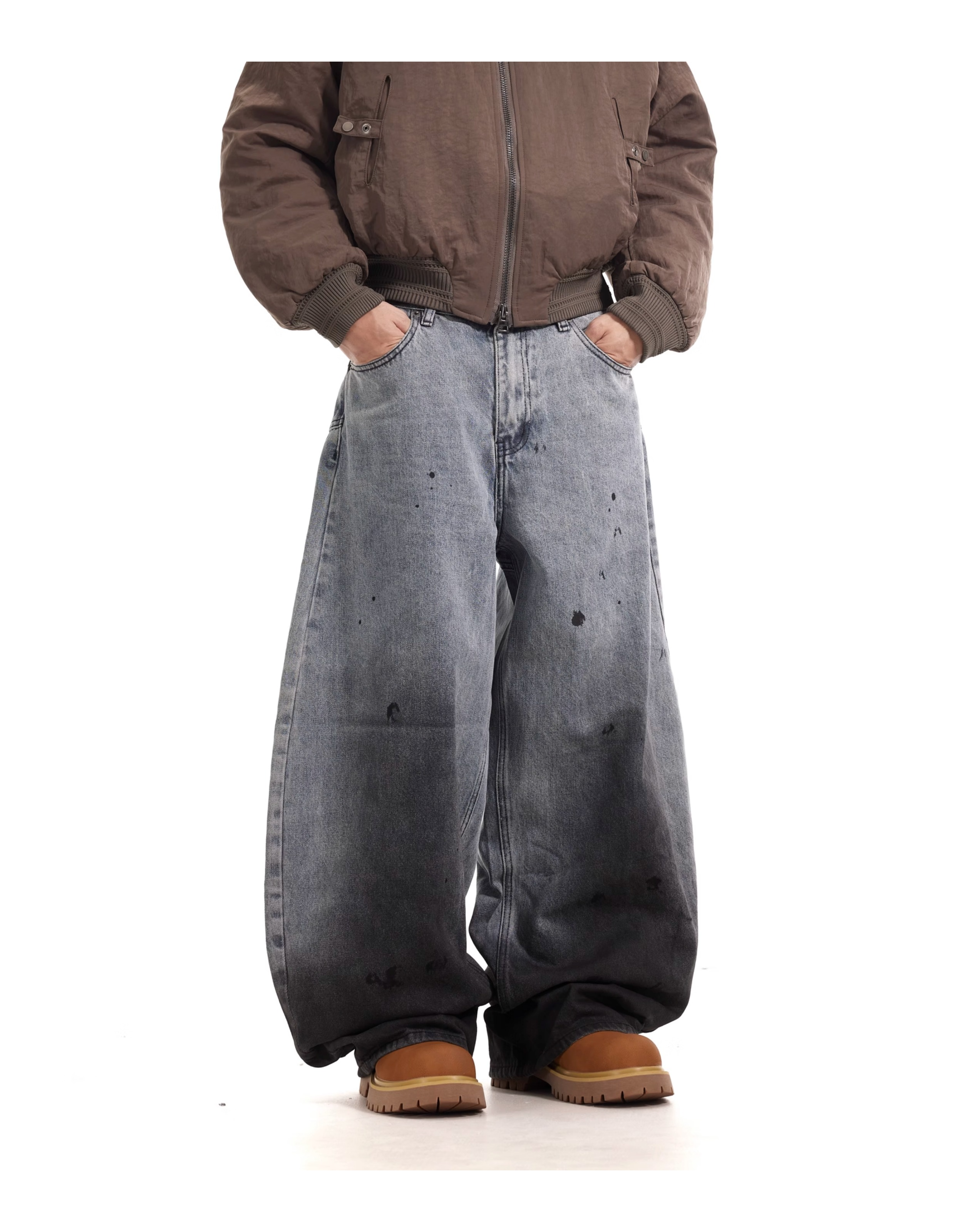 SPLASH WASHED BAGGY DENIM PANTS