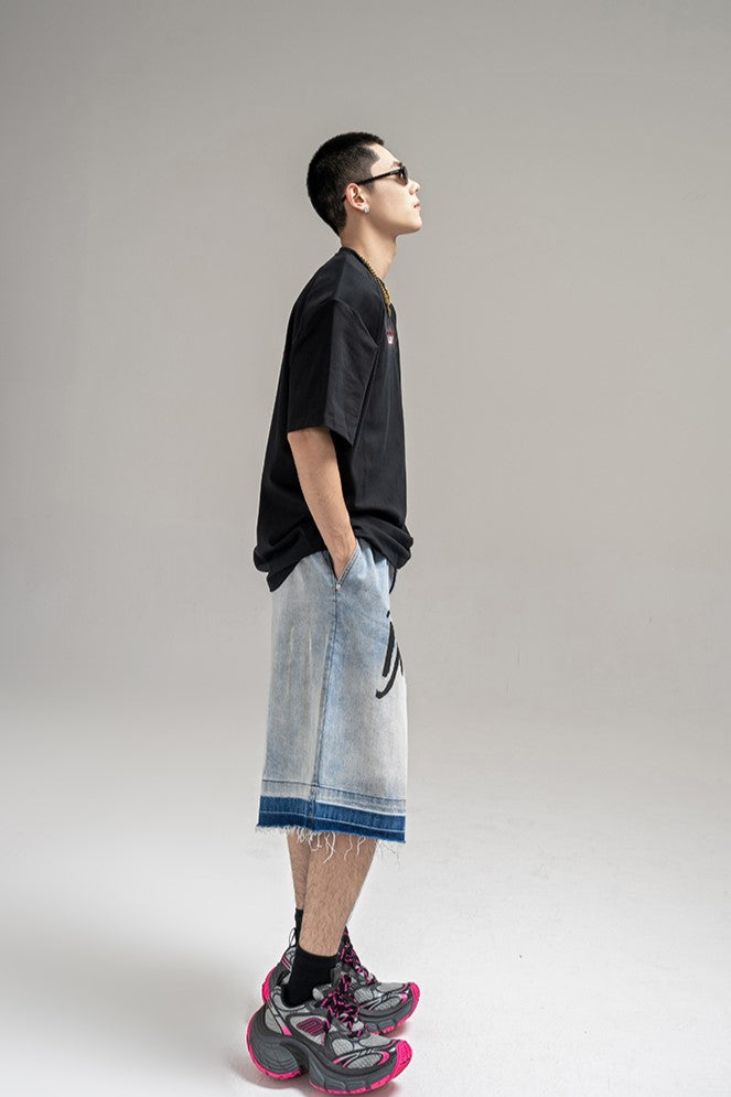 OMBRE GRAPHIC DENIM SHORTS