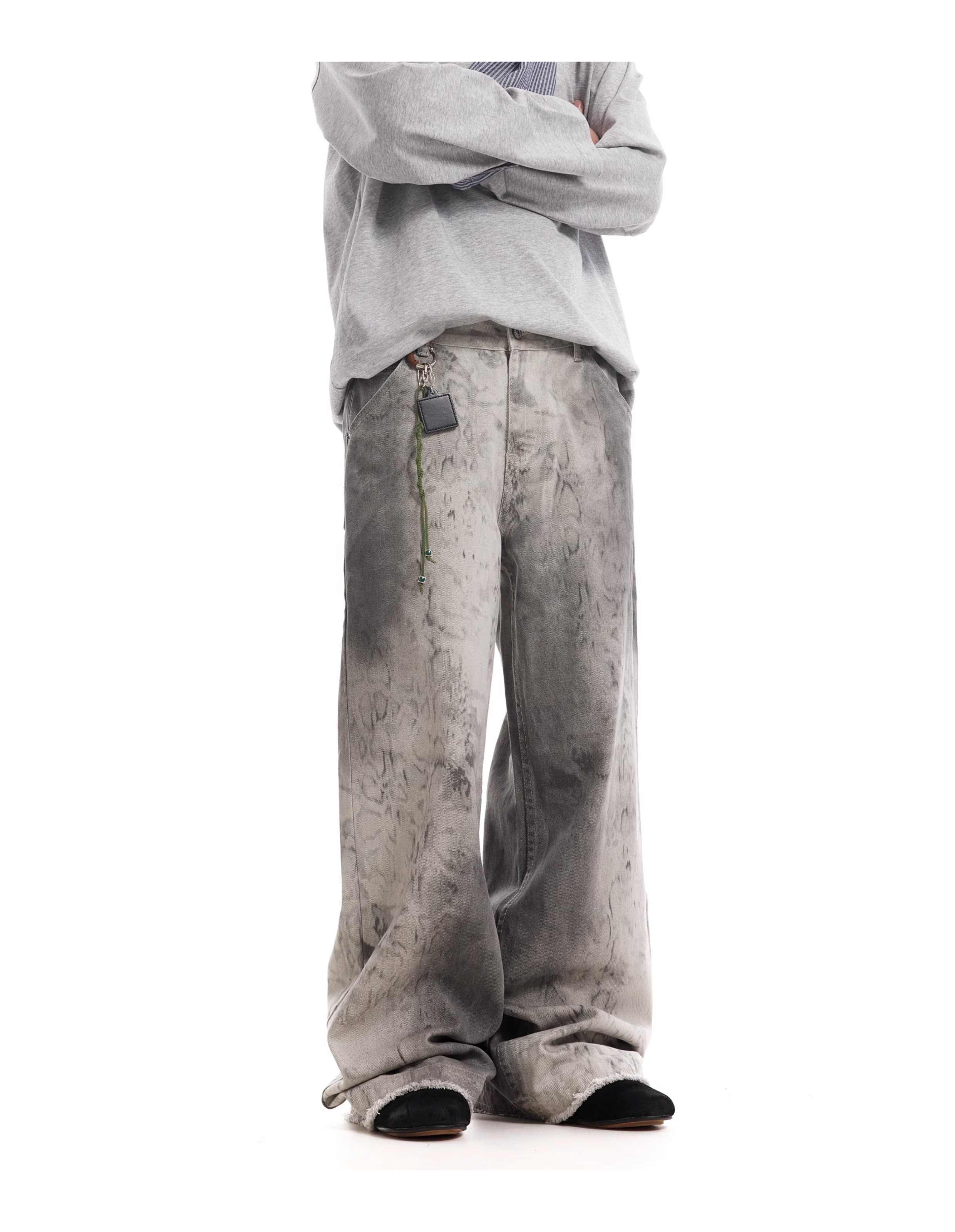 WASHED DISTRESSED BOOTCUT PANTS