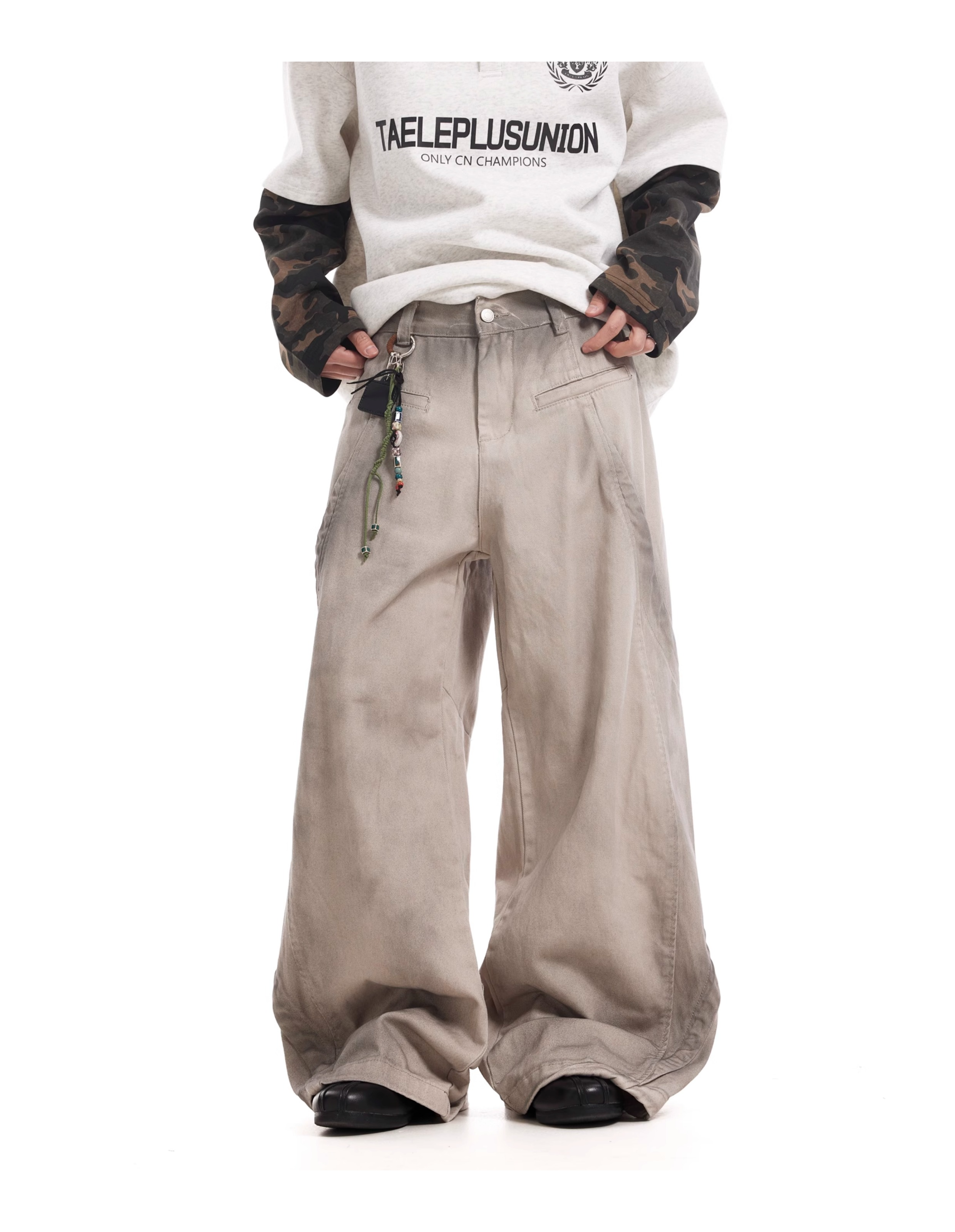 WASHED DECON WIDE DENIM PANTS