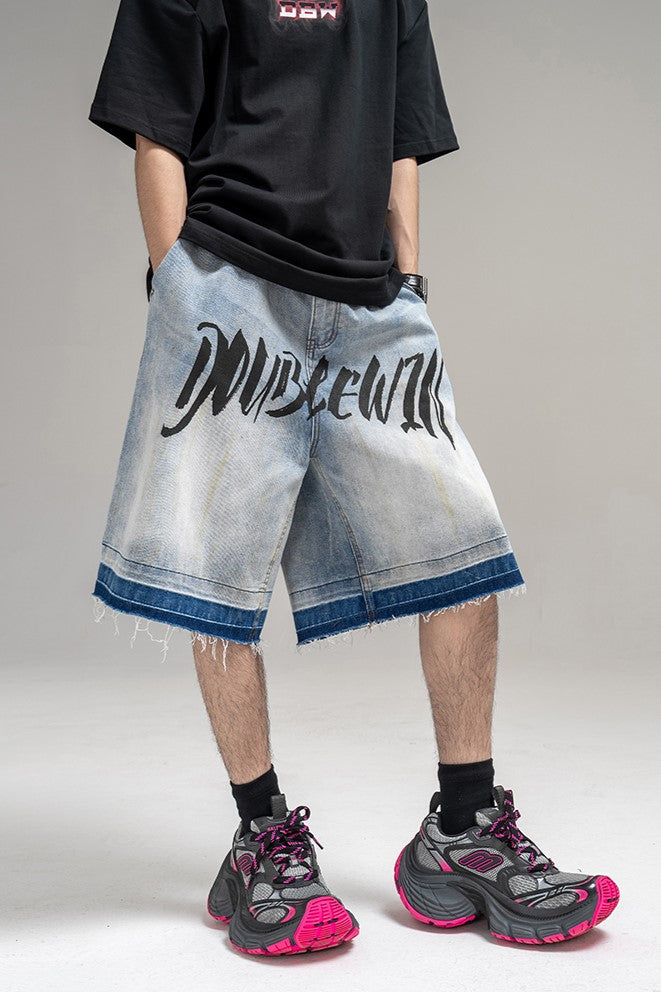 OMBRE GRAPHIC DENIM SHORTS
