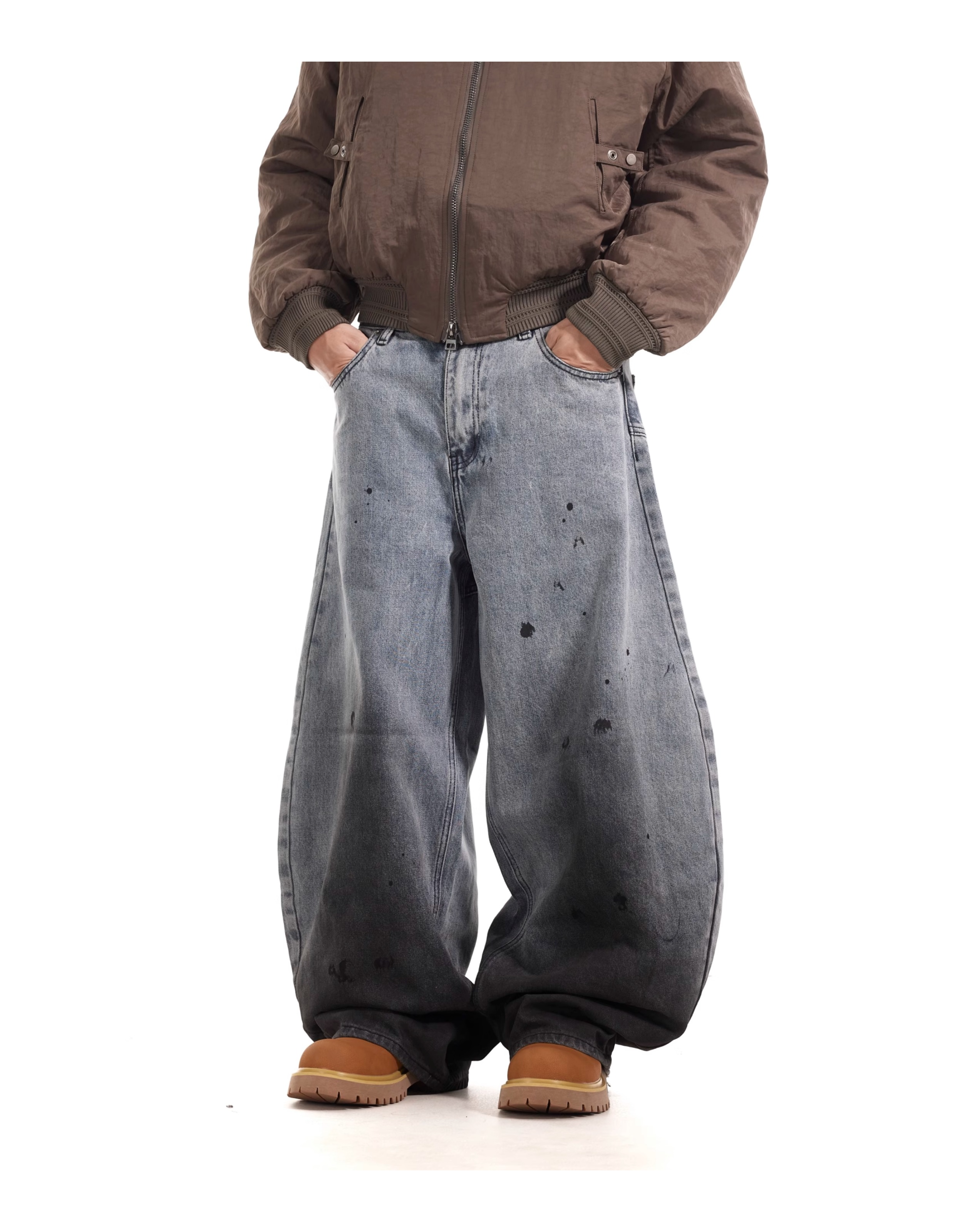 SPLASH WASHED BAGGY DENIM PANTS