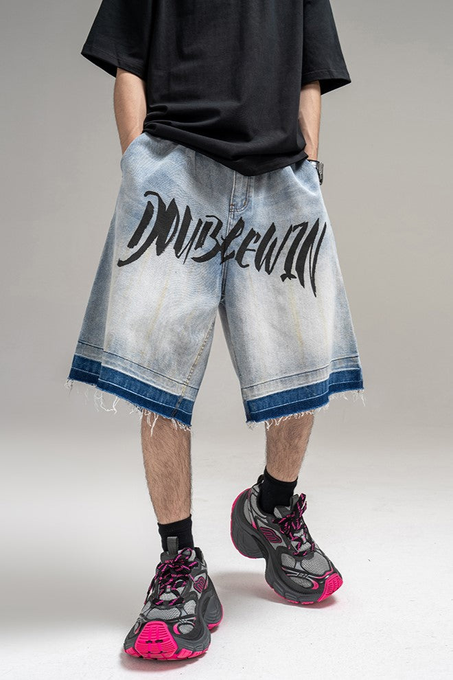 OMBRE GRAPHIC DENIM SHORTS