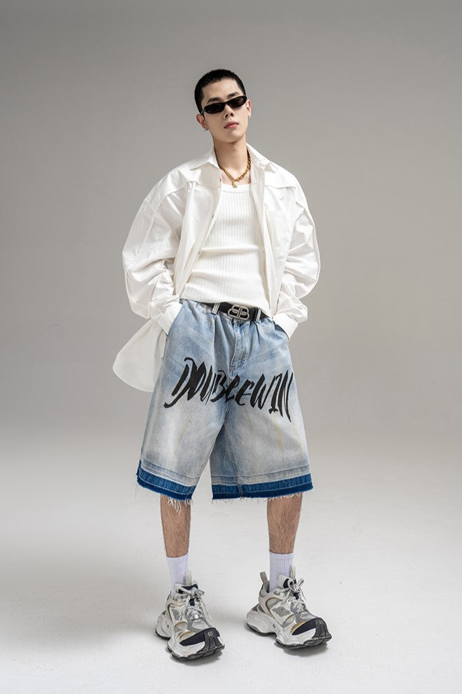 OMBRE GRAPHIC DENIM SHORTS