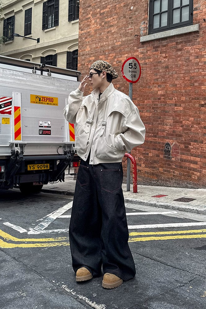 CRIMSON BAGGY DENIM PANTS