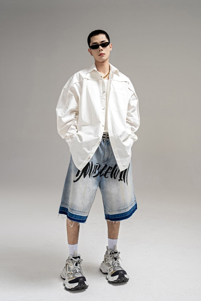 OMBRE GRAPHIC DENIM SHORTS