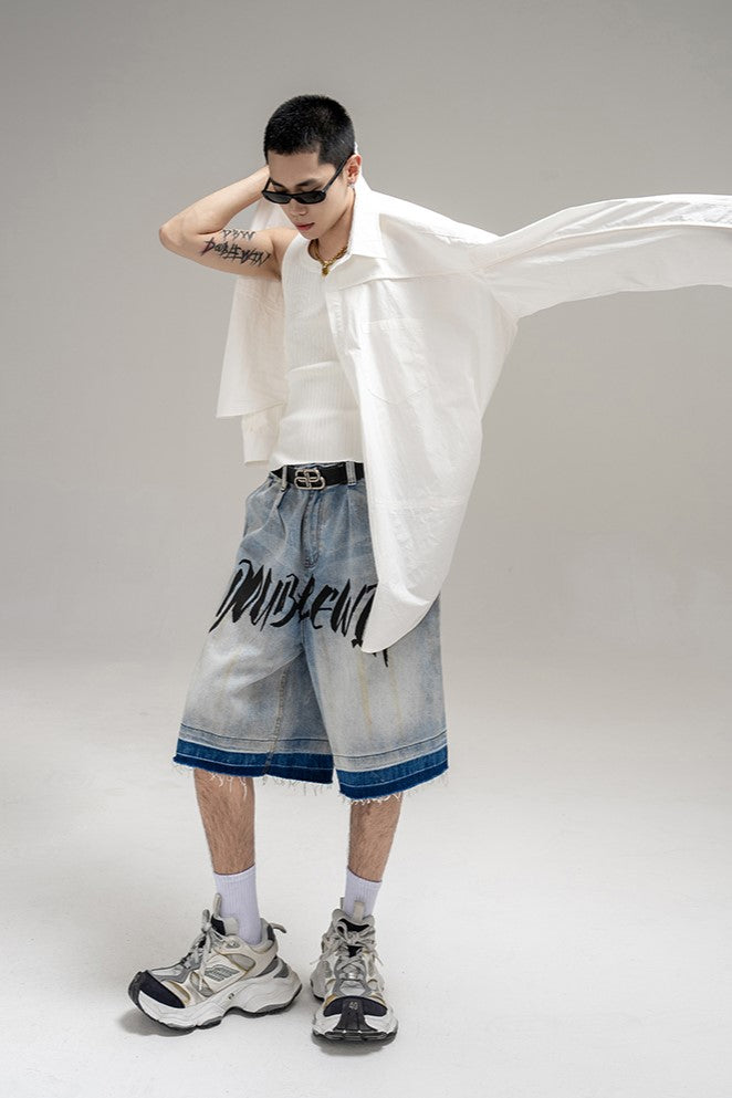 OMBRE GRAPHIC DENIM SHORTS