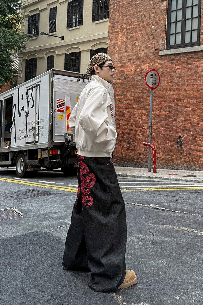 CRIMSON BAGGY DENIM PANTS