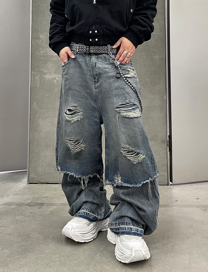 RAW EDGE WIDE DENIM PANTS