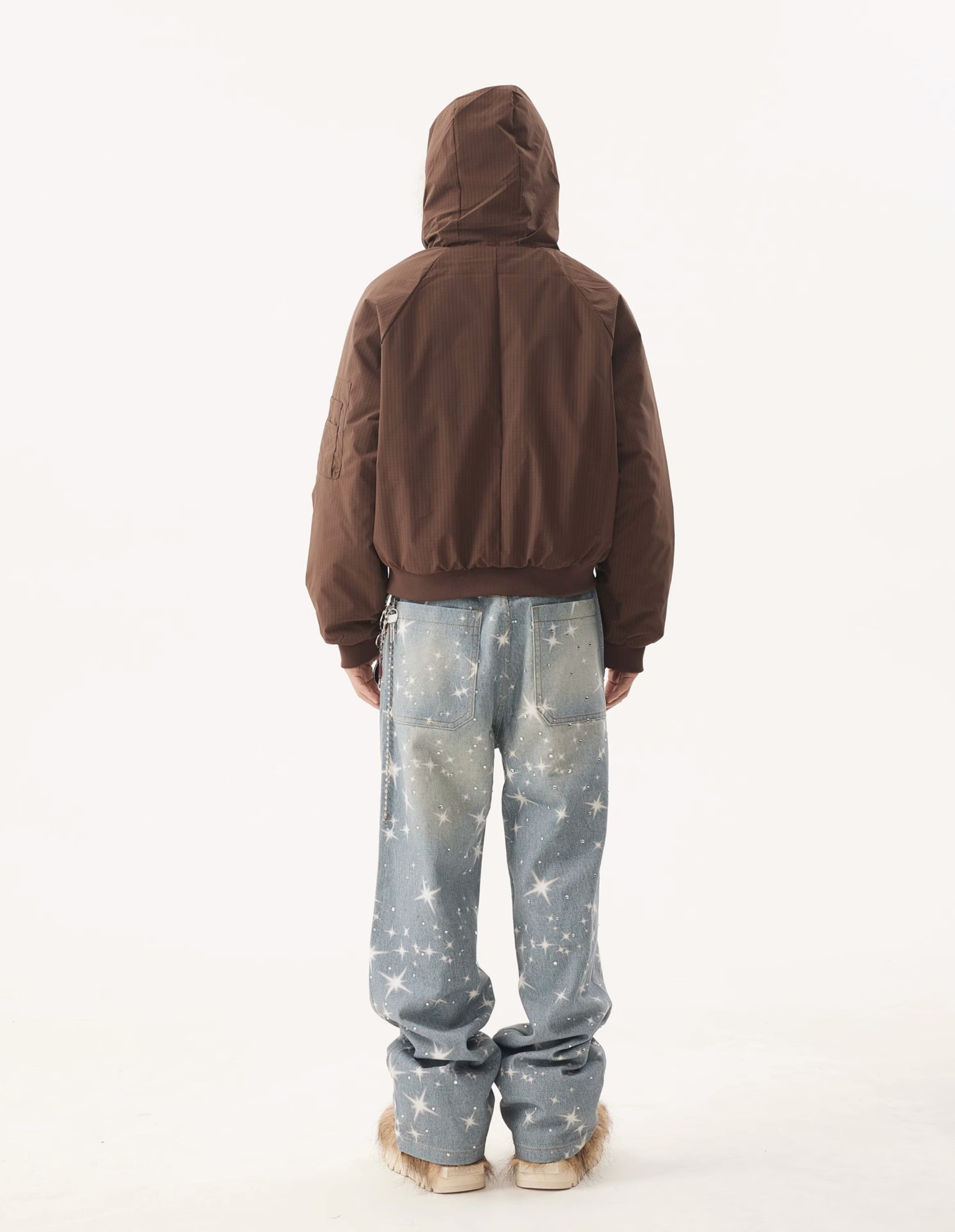 VINTAGE WASHED RHINESTONES STAR PRINT DENIM PANTS