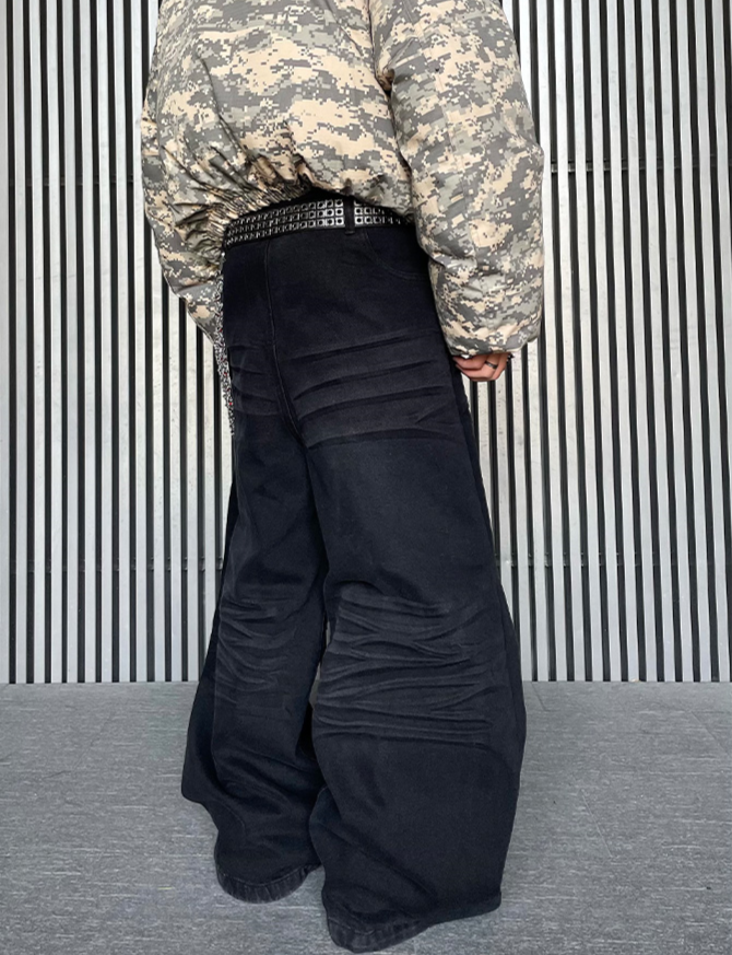 MONOCHROME BAGGY DENIM PANTS