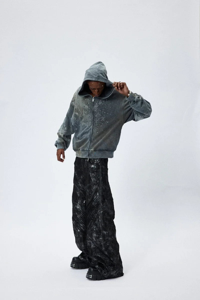 RHINESTONES ZIP-UP HOODIE