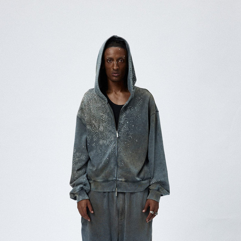 RHINESTONES ZIP-UP HOODIE