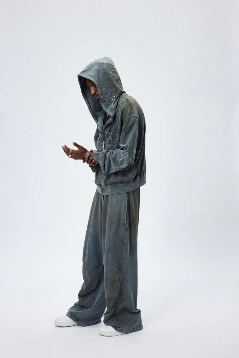 DISTRESSED CRINKED BAGGY SWEATPANTS