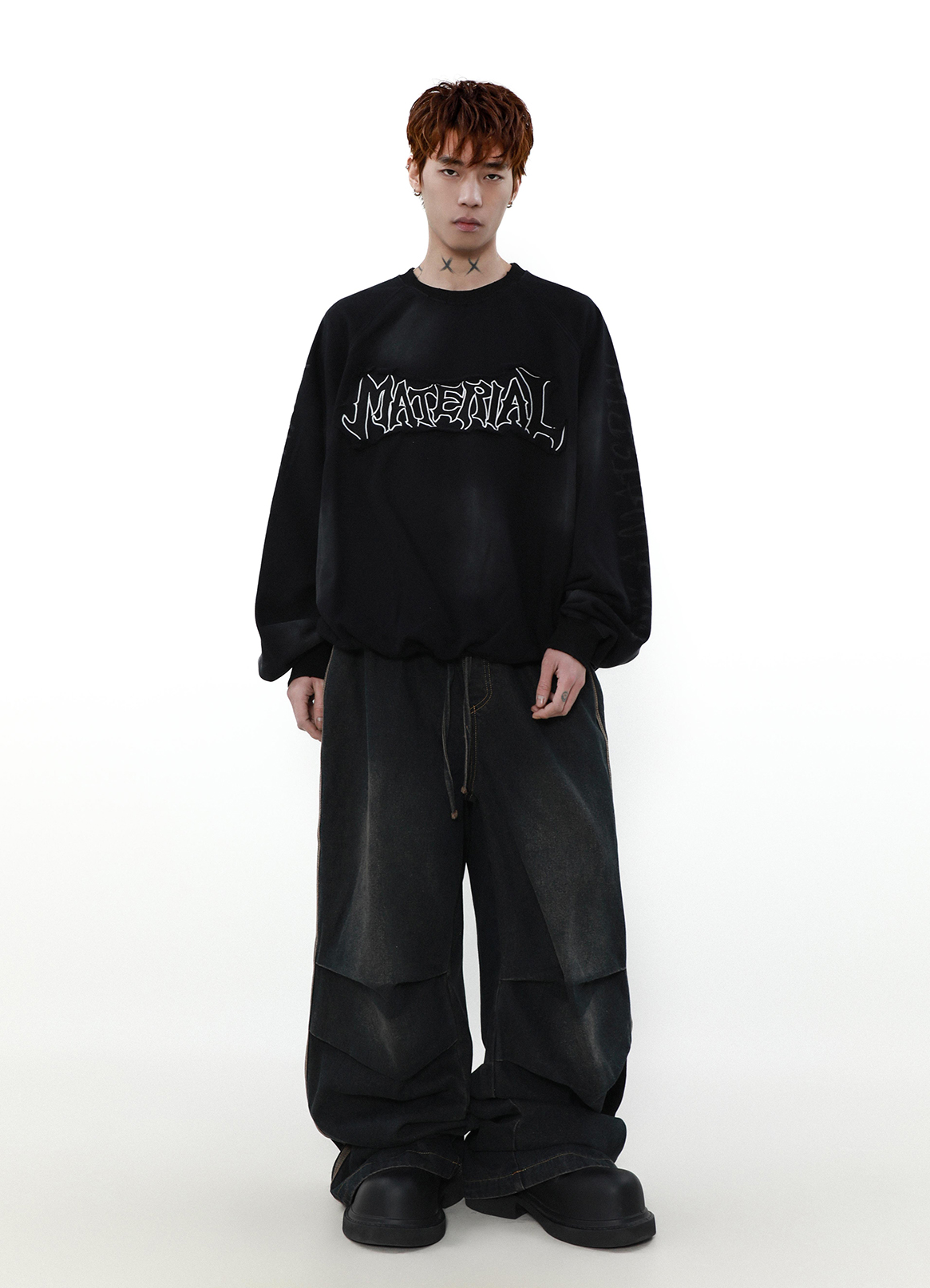 ACID WASHED INITIAL SWEATER