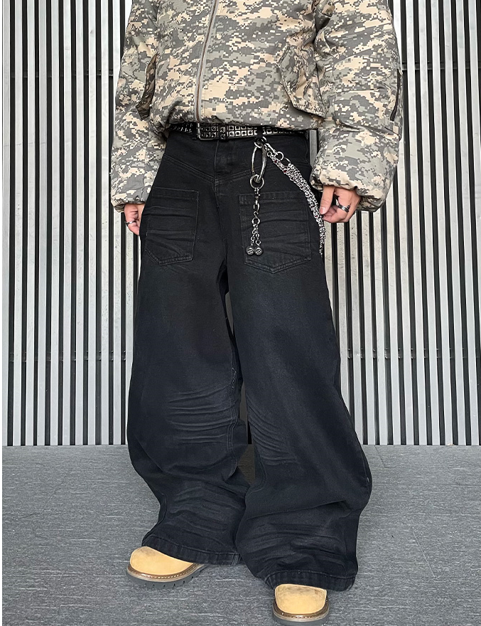 MONOCHROME BAGGY DENIM PANTS