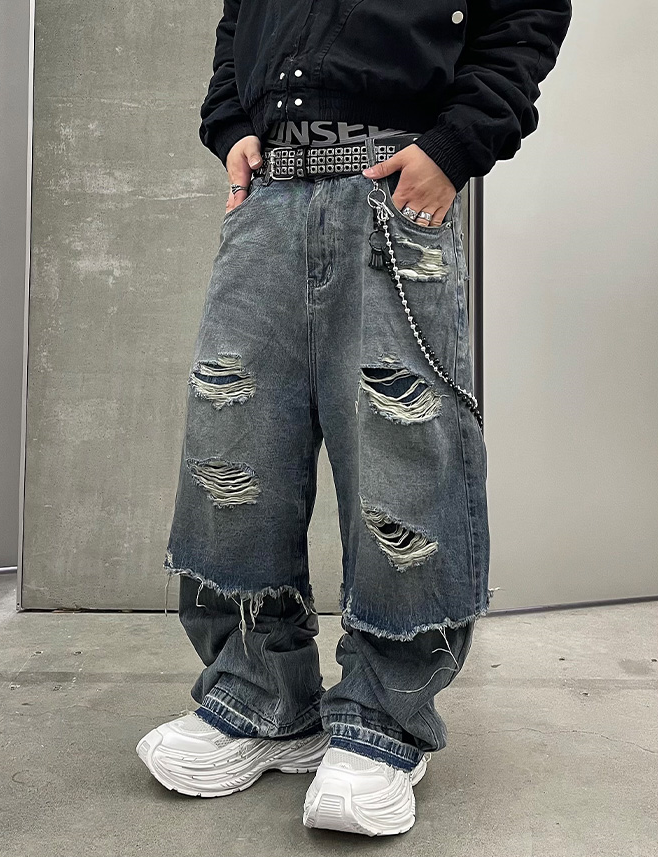 RAW EDGE WIDE DENIM PANTS