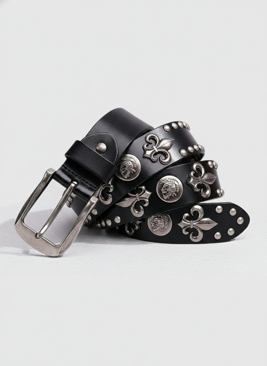 FLEUR STUDDED LEATHER DROP BELT