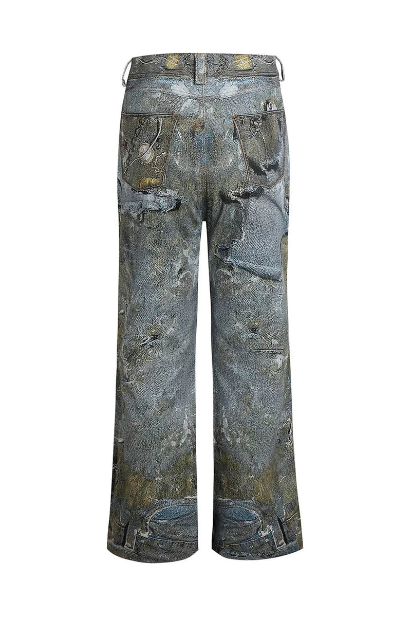 WRECKED CHAIN DENIM PANTS