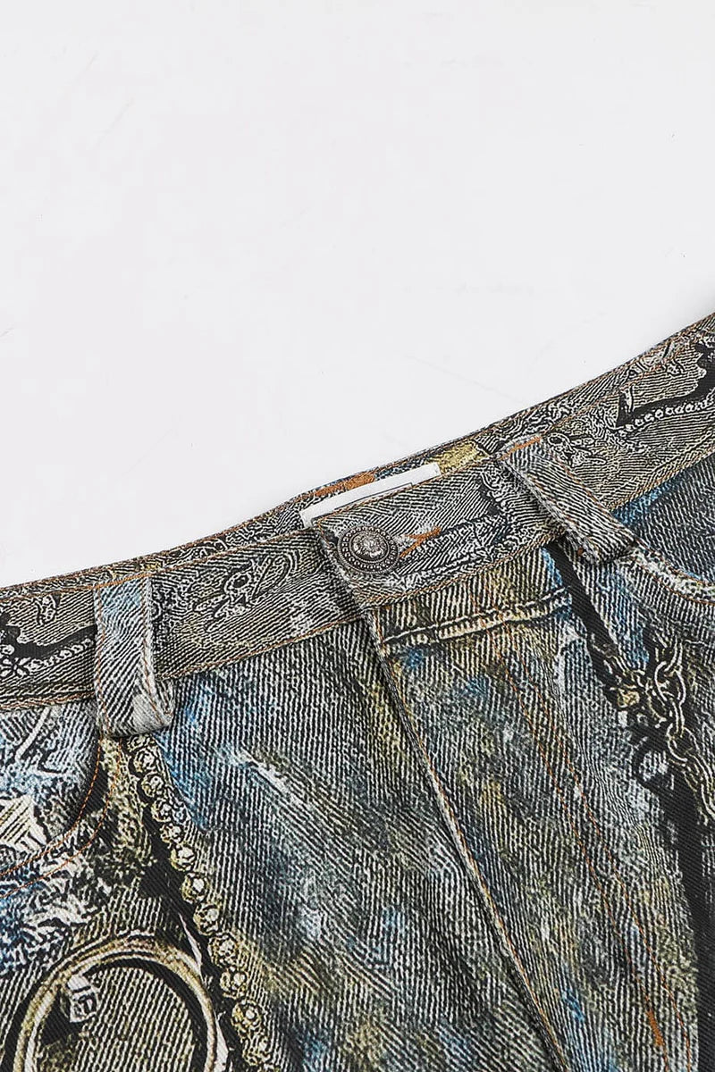 WRECKED CHAIN DENIM PANTS