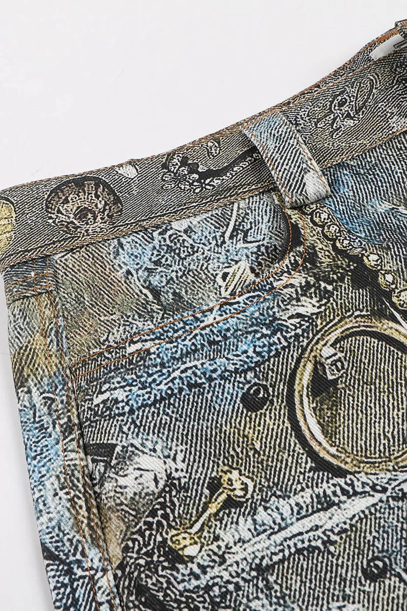 WRECKED CHAIN DENIM PANTS