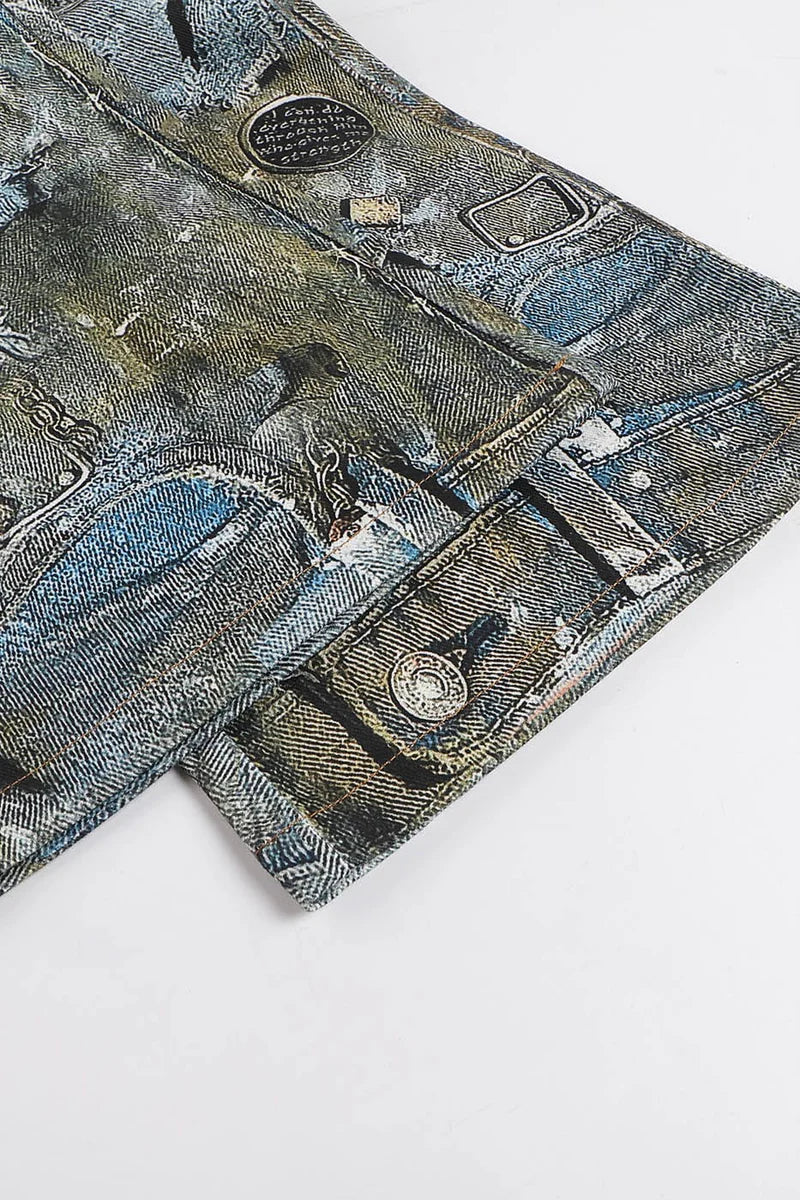 WRECKED CHAIN DENIM PANTS