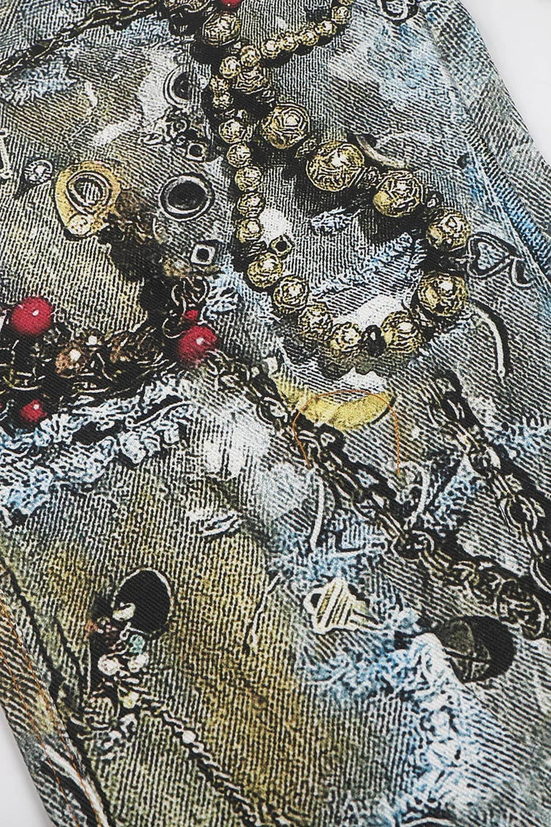 WRECKED CHAIN DENIM PANTS