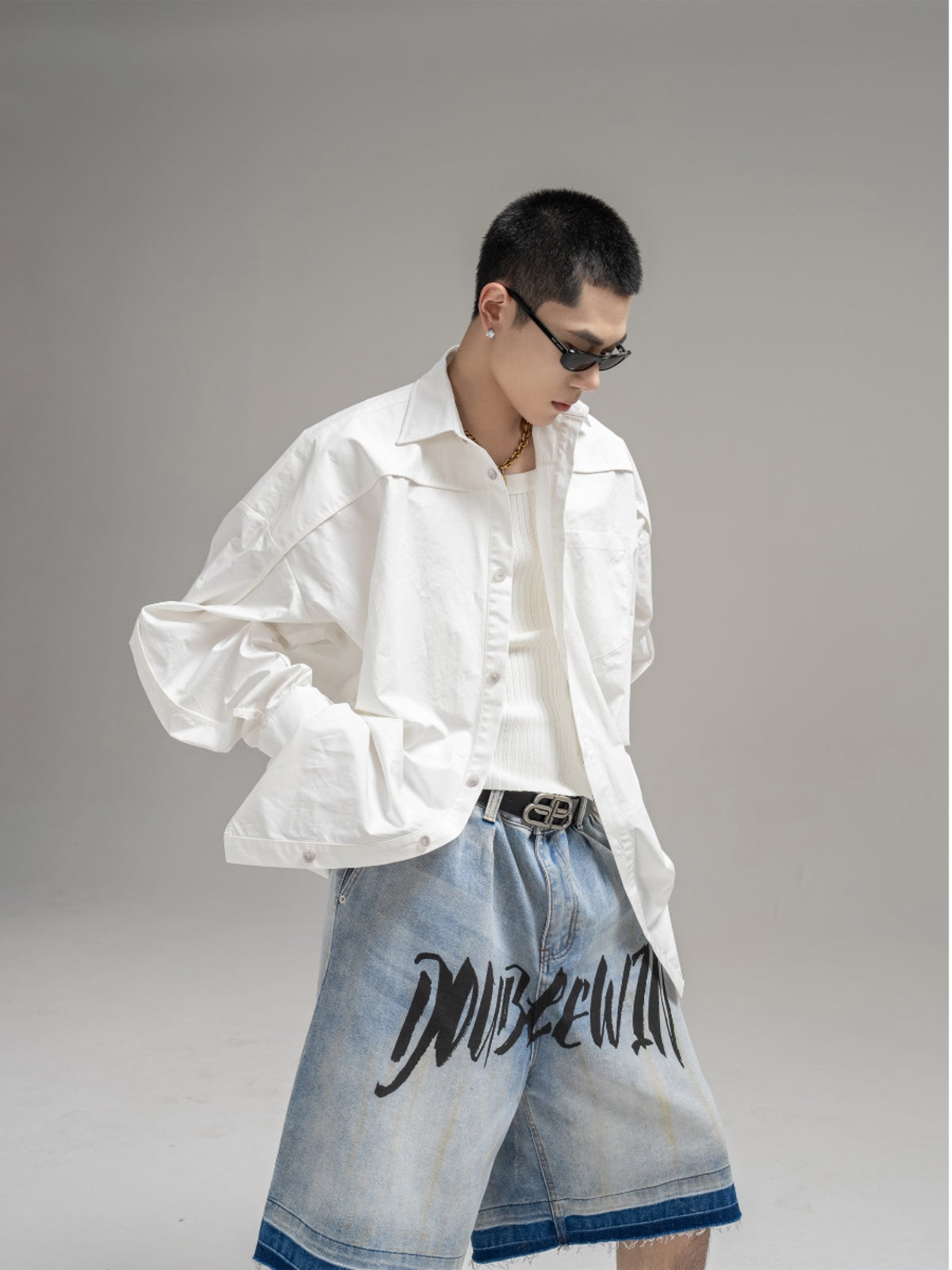 OMBRE GRAPHIC DENIM SHORTS