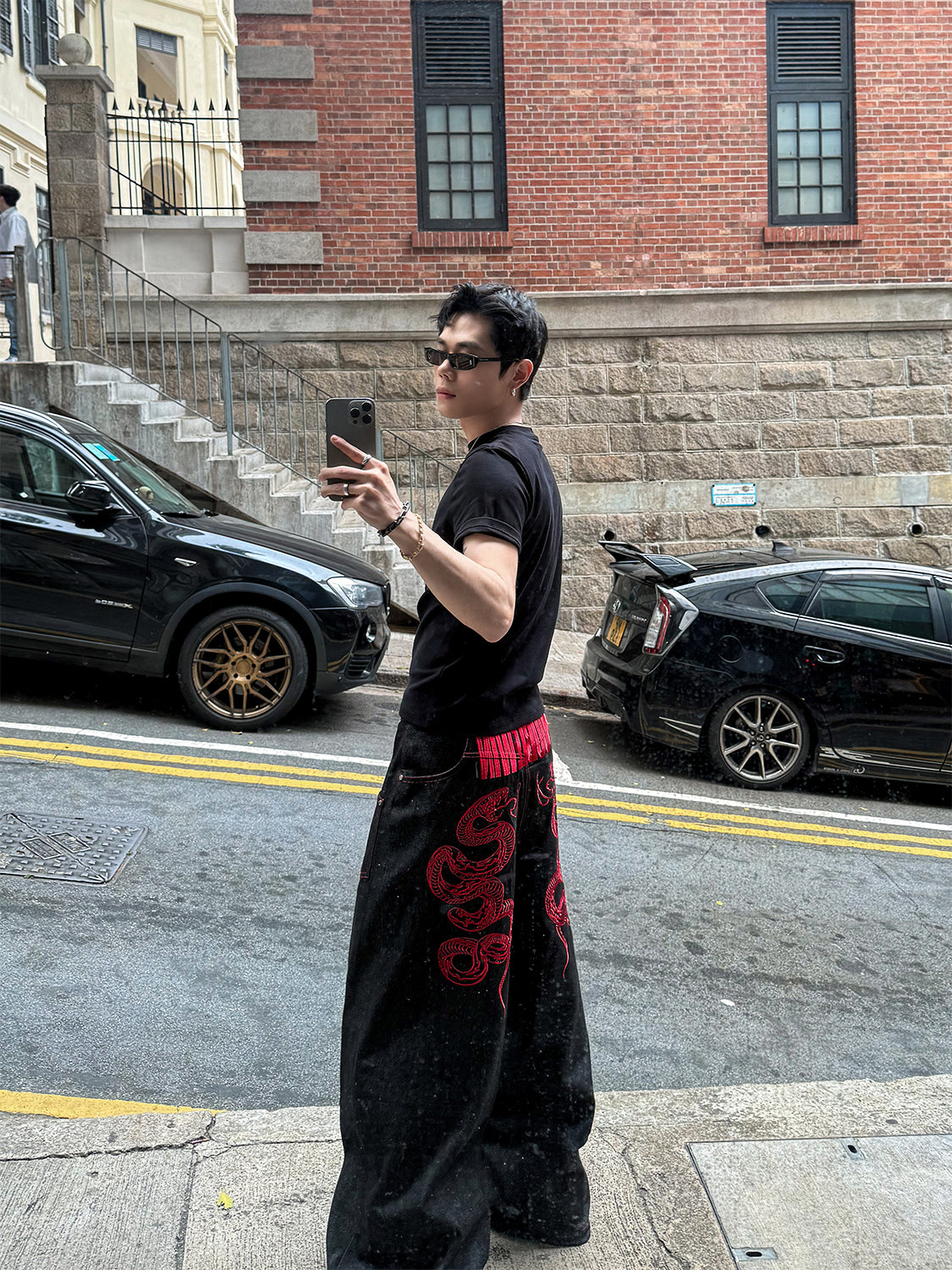 CRIMSON BAGGY DENIM PANTS