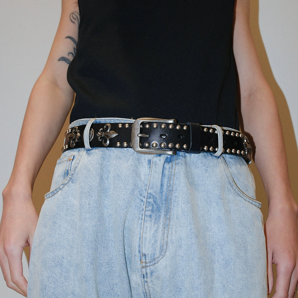 FLEUR STUDDED LEATHER DROP BELT
