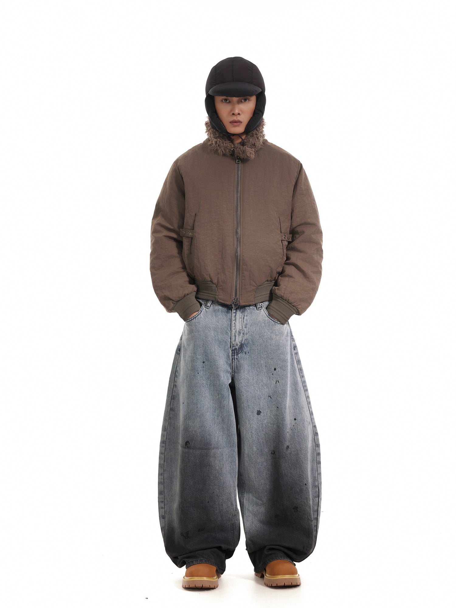 SPLASH WASHED BAGGY DENIM PANTS