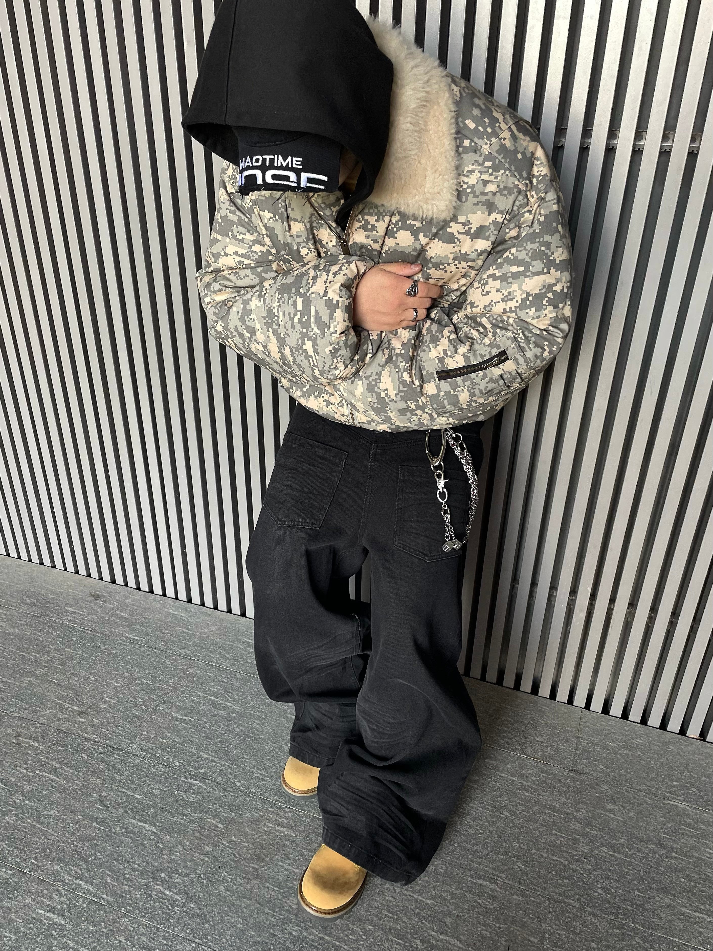 MONOCHROME BAGGY DENIM PANTS