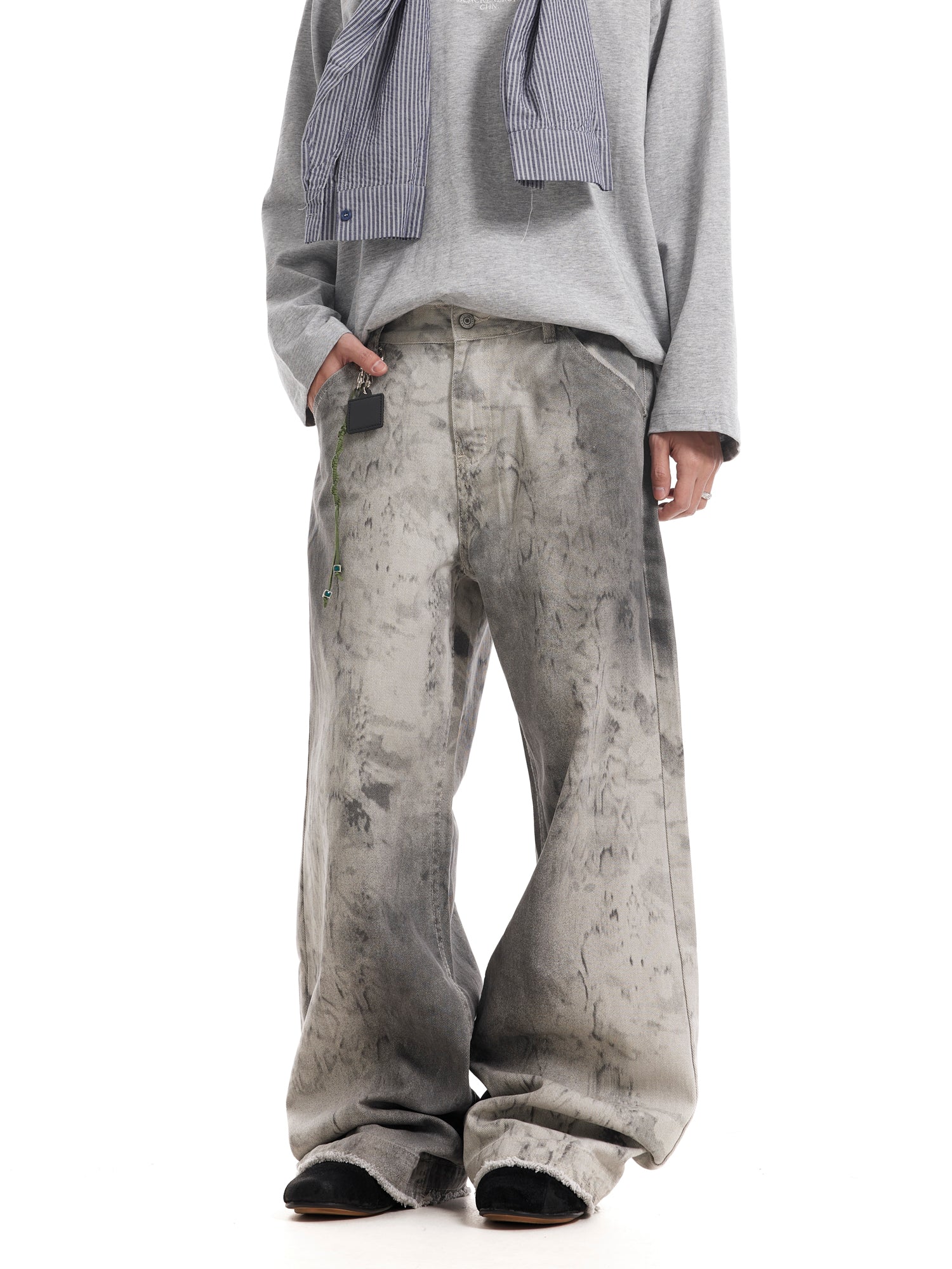 WASHED DISTRESSED BOOTCUT PANTS