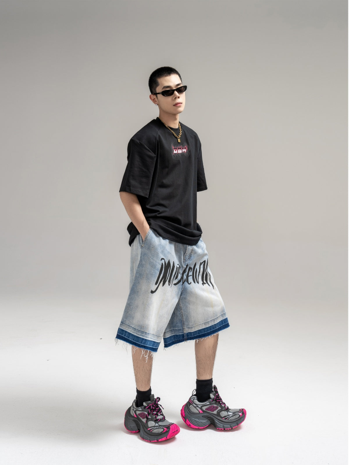 OMBRE GRAPHIC DENIM SHORTS