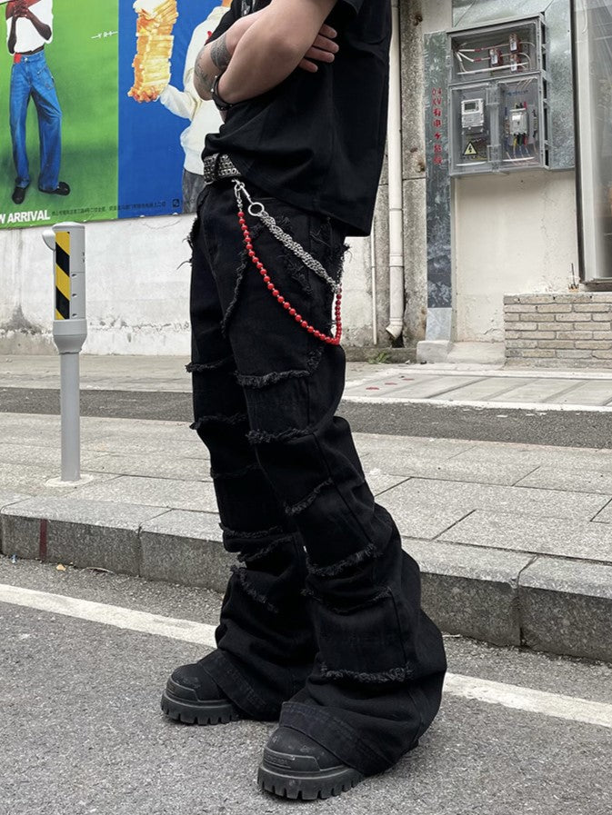 PATCHWORK FLARE DENIM PANTS