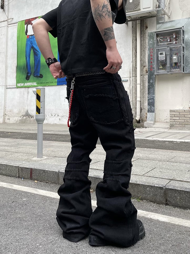 PATCHWORK FLARE DENIM PANTS