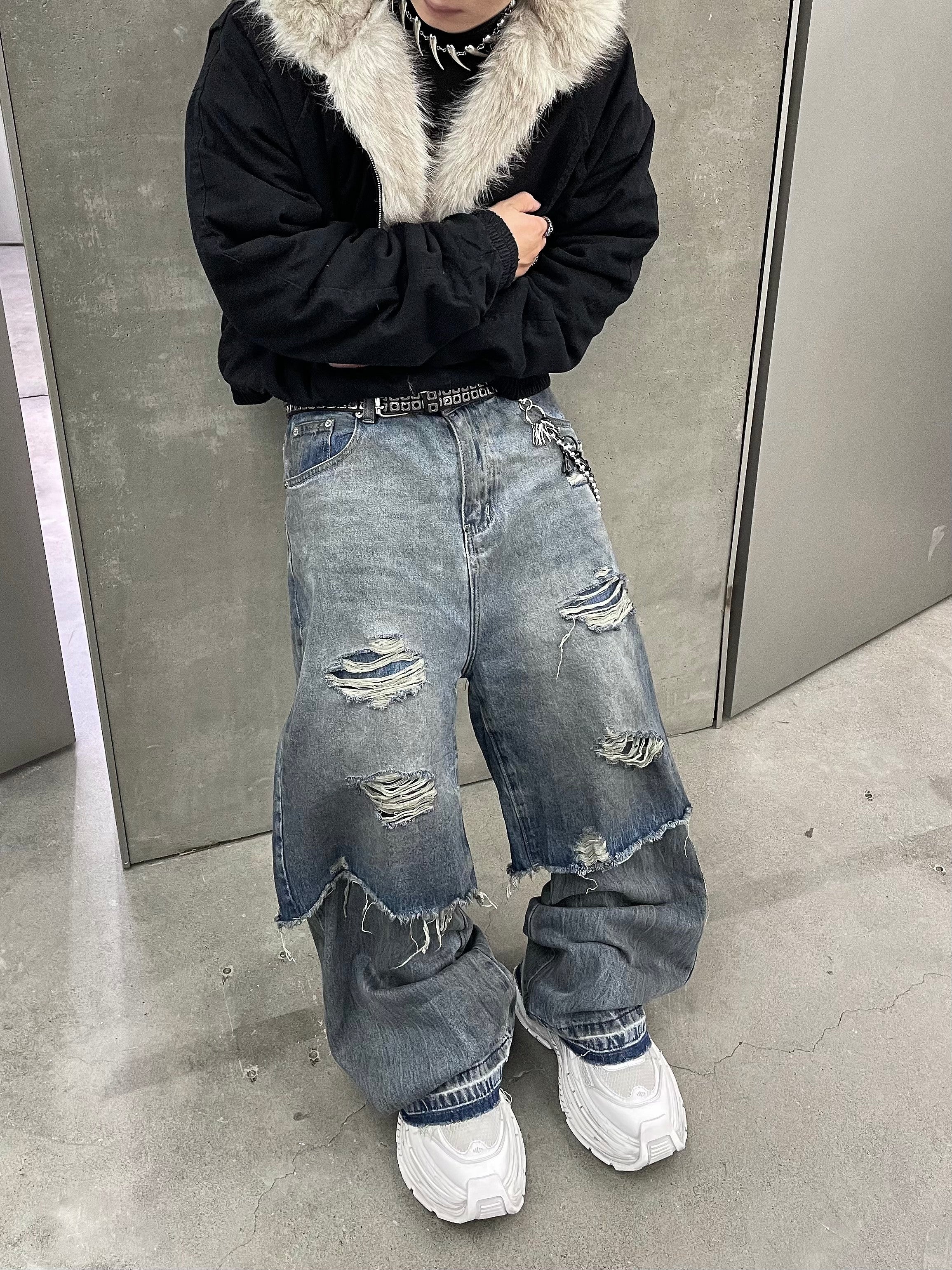 RAW EDGE WIDE DENIM PANTS