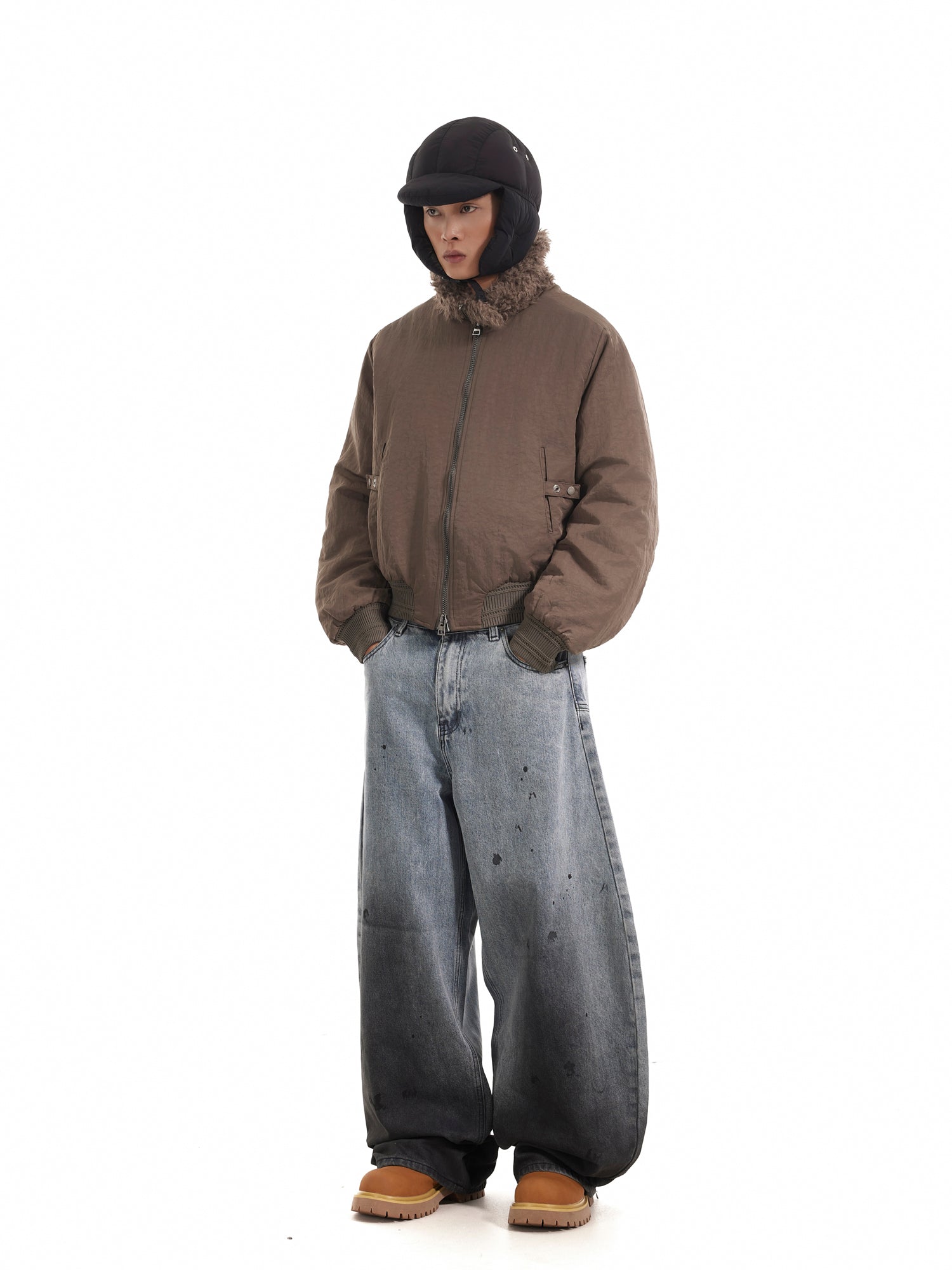 SPLASH WASHED BAGGY DENIM PANTS